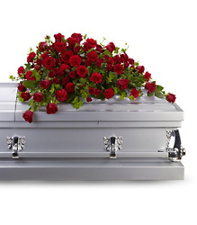 Red Rose Reverence Casket Spray from Schultz Florists, flower delivery in Chicago
